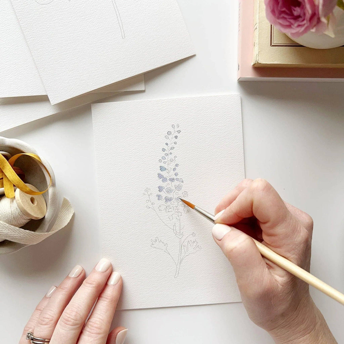 8 Cartes aquarelle à peindre avec des fleurs de jardin - Emily Lex