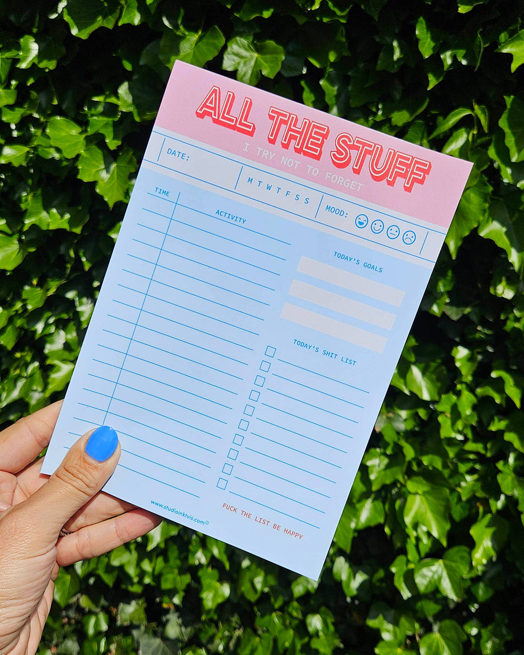 Carnet de Notes A5 Rose — All The Stuff I Try Not To Forget · Studio Inktvis