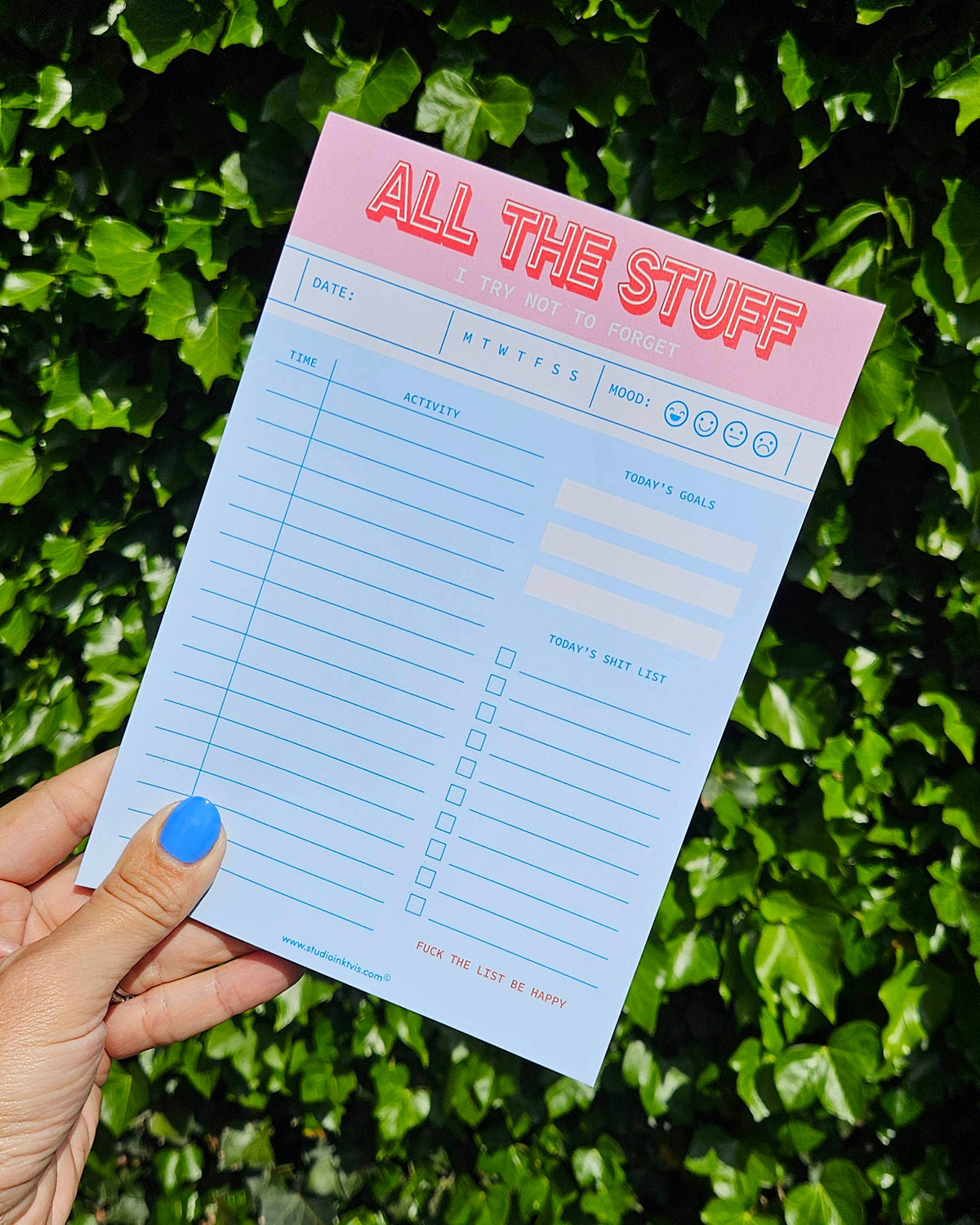 Carnet de Notes A5 Rose — All The Stuff I Try Not To Forget · Studio Inktvis