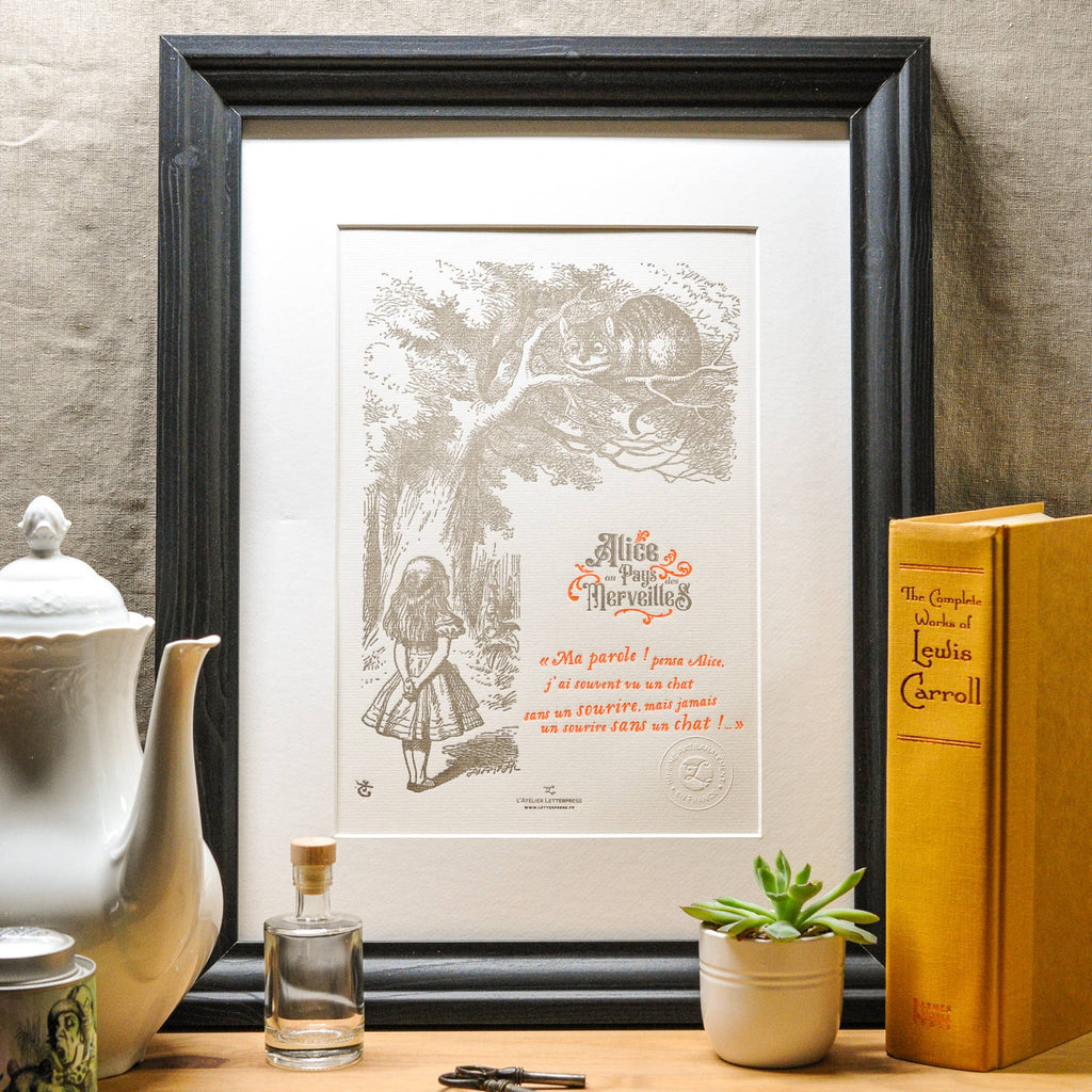Estampe d’art typographique Le Chat du Cheshire (Alice au pays des merveilles)