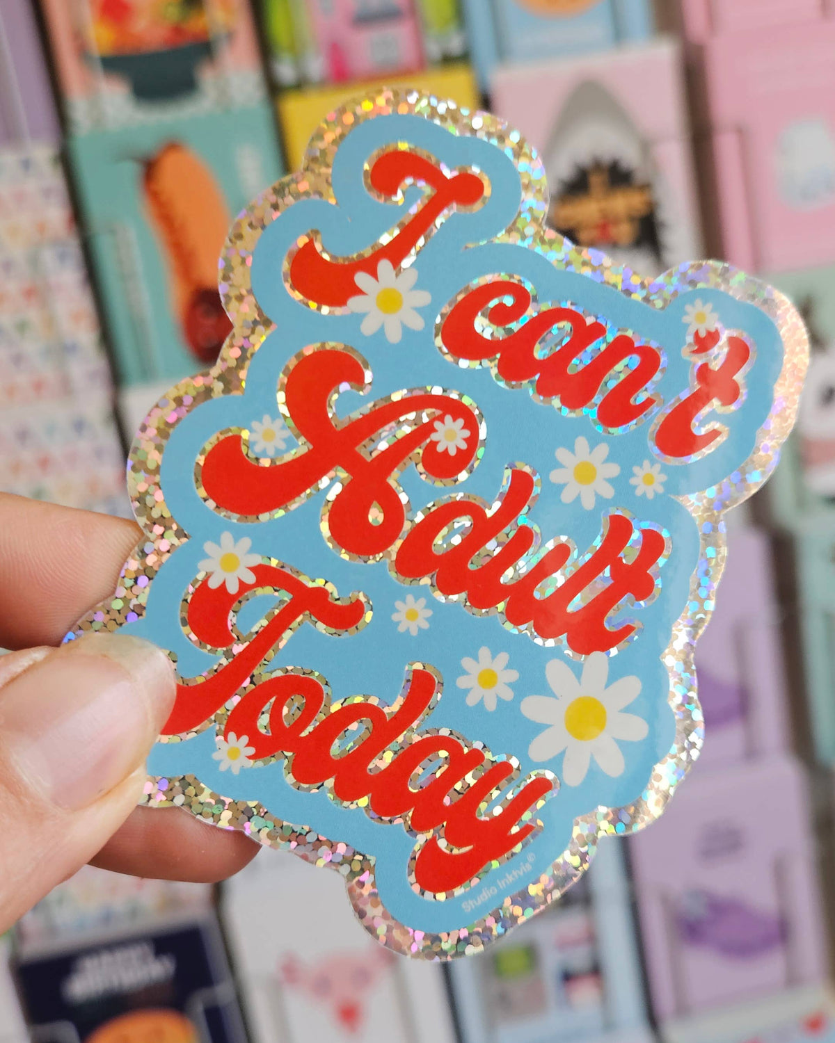 Sticker pailleté « I can't adult today » — Studio Inktvis